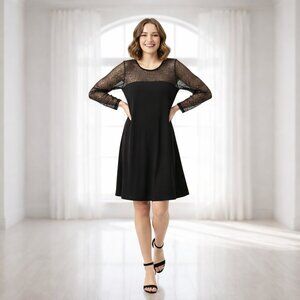 NWT Bellino Black Sheer Mesh Sparkle Swing Dress Small | Goth Glam NYE Party